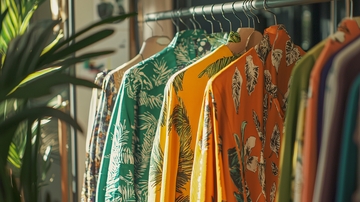 挂在衣架上的印花衬衫