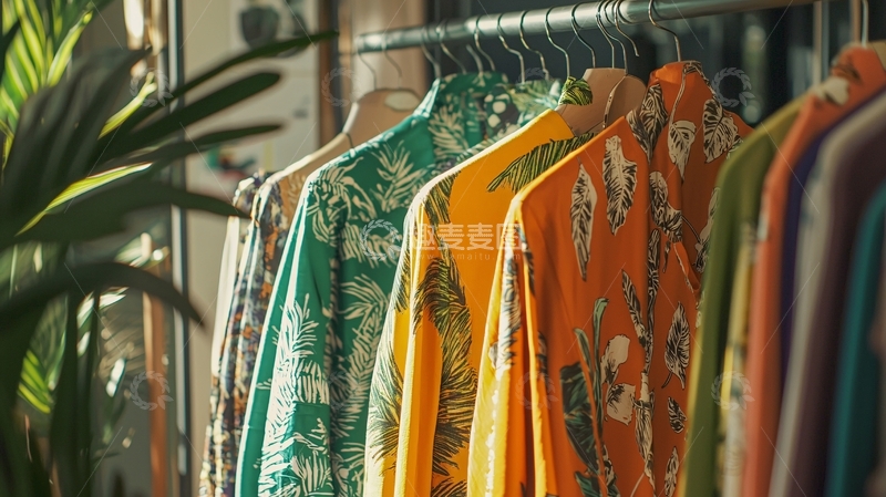 高清大图下载【趣麦麦图】挂在衣架上的印花衬衫