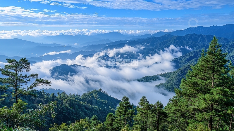 高清大图下载【趣麦麦图】云雾缭绕的山峦景色