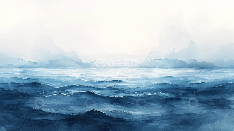 高清大图下载【趣麦麦图】水墨风格的海洋风景