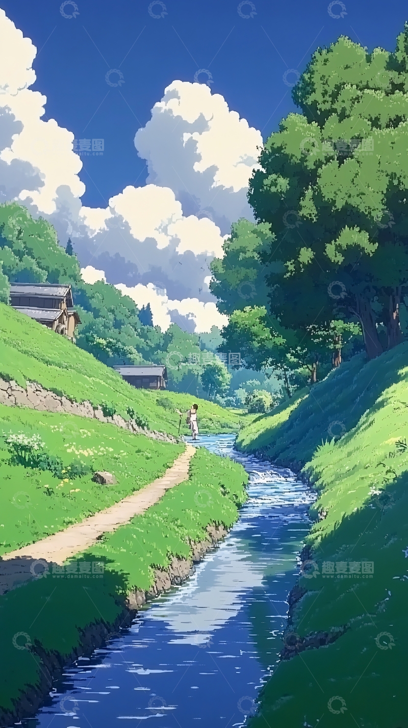 高清大图下载【趣麦麦图】阳光下的田园小溪