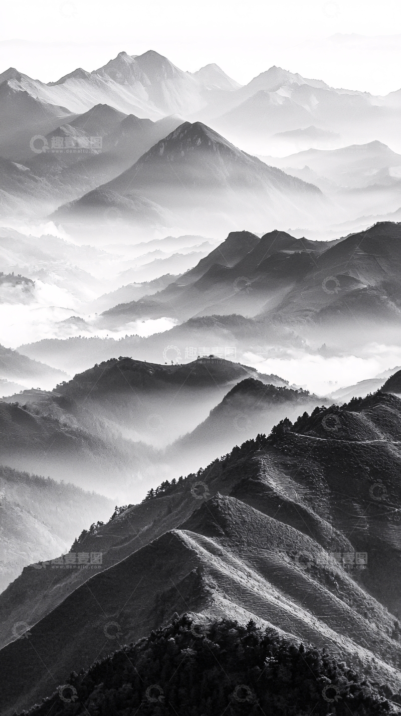高清大图下载【趣麦麦图】黑白山脉层峦叠嶂