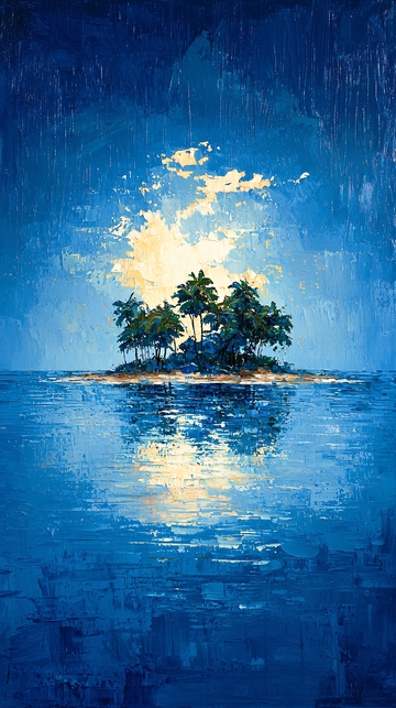 热带岛屿水面倒影