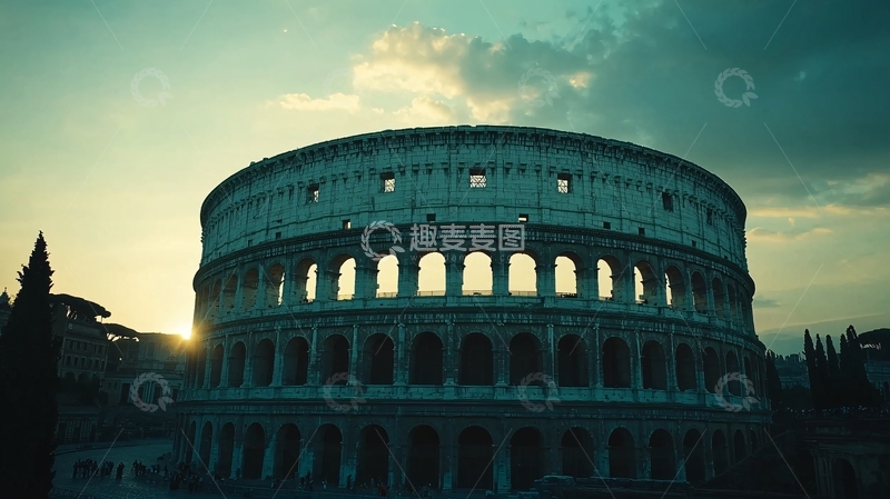 高清大图下载【趣麦麦图】古罗马斗兽场日落剪影