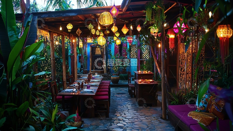 高清大图下载【趣麦麦图】热带风情庭院餐厅