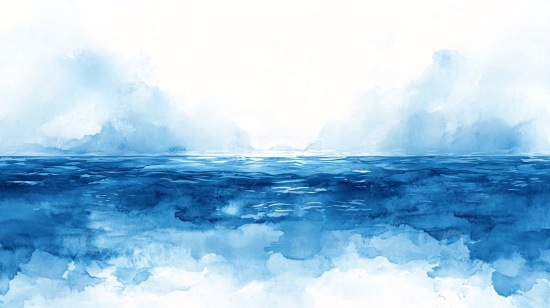 高清大图下载【趣麦麦图】水彩风格的平静海面