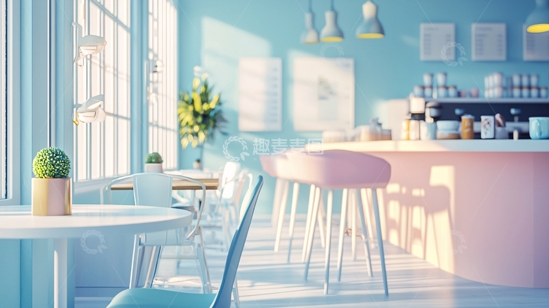 高清大图下载【趣麦麦图】梦幻蓝色调咖啡厅