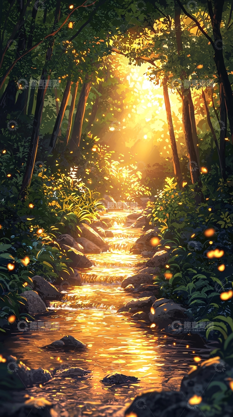 高清大图下载【趣麦麦图】阳光穿过森林小溪