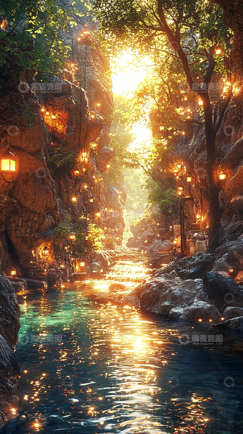 高清大图下载【趣麦麦图】梦幻峡谷夜景光辉