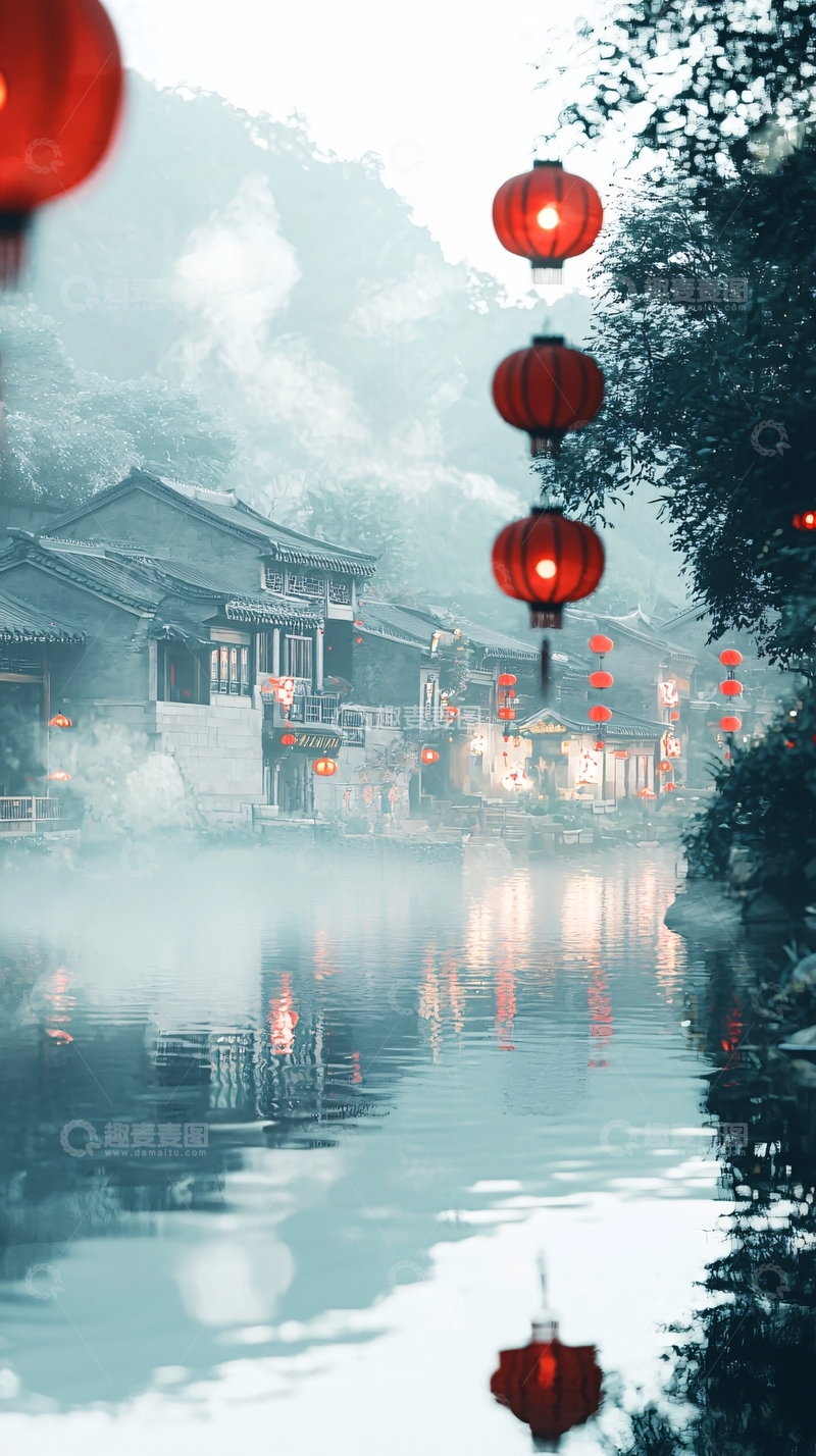 高清大图下载【趣麦麦图】雾里古镇