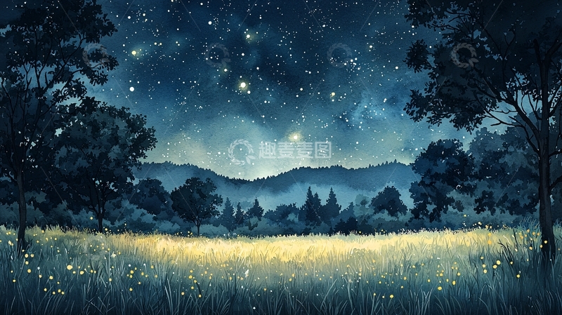 高清大图下载【趣麦麦图】星空下的田野