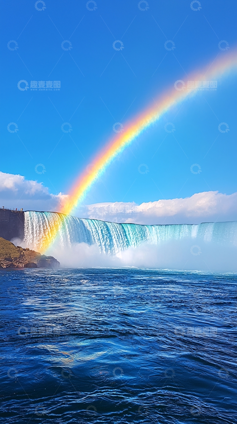 高清大图下载【趣麦麦图】瀑布彩虹阳光明媚的蓝天