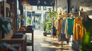 阳光洒落的时尚服装店