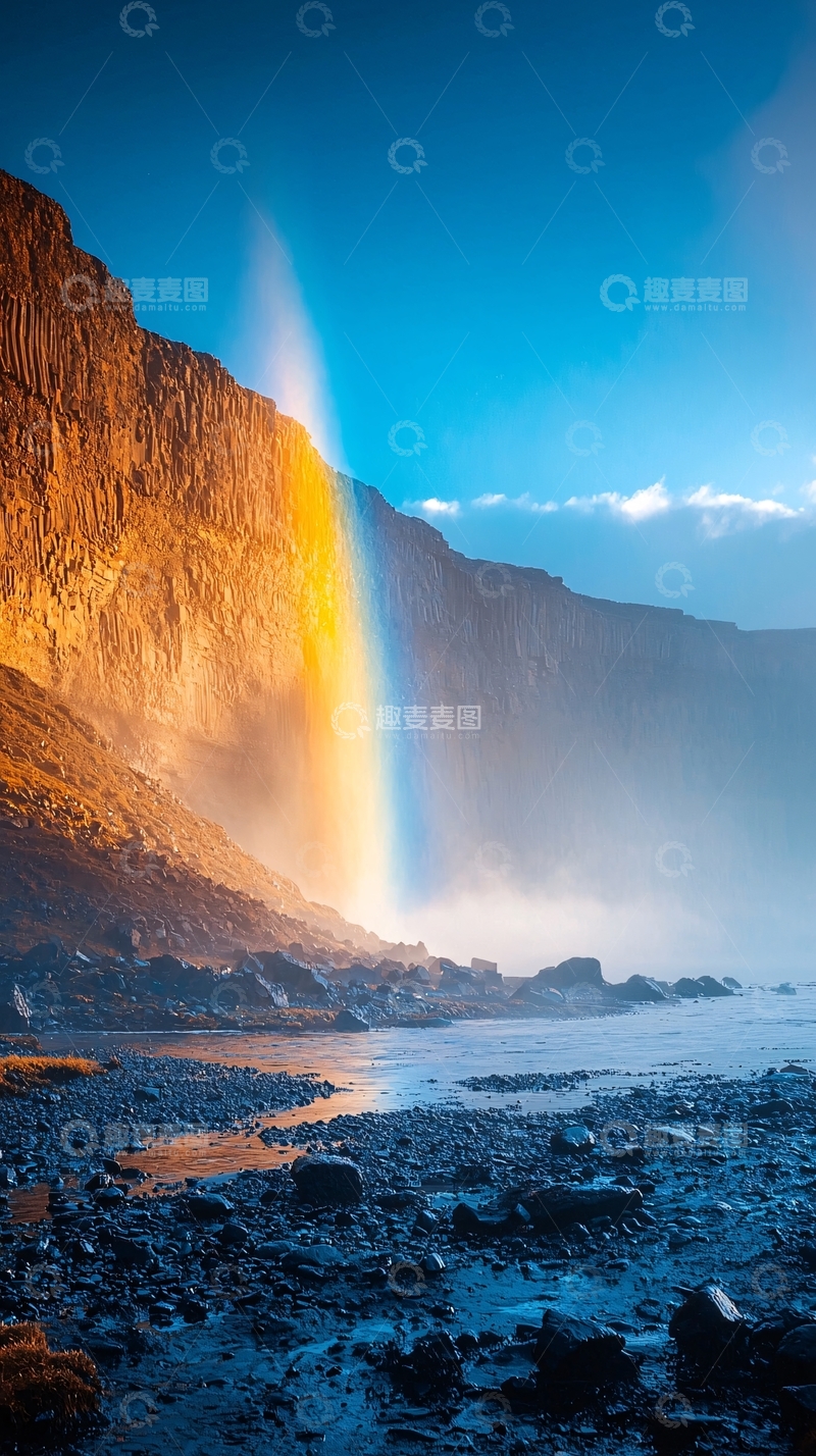 高清大图下载【趣麦麦图】壮丽山崖间的彩虹奇观