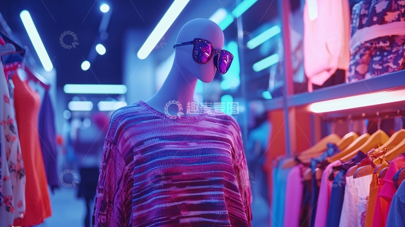 高清大图下载【趣麦麦图】霓虹灯下的服装店模特