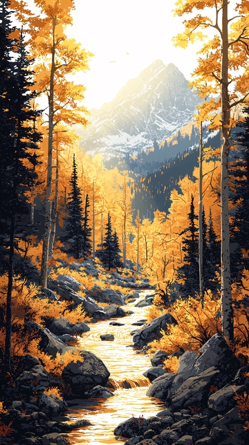 秋日山谷溪流景色