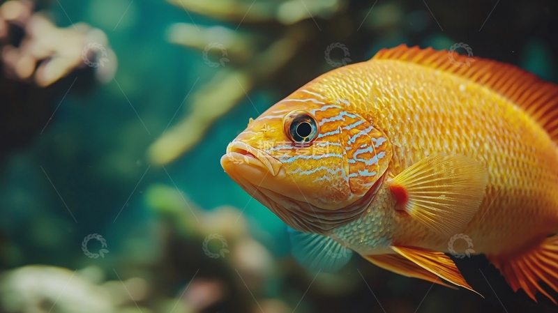 高清大图下载【趣麦麦图】橙黄色观赏鱼特写