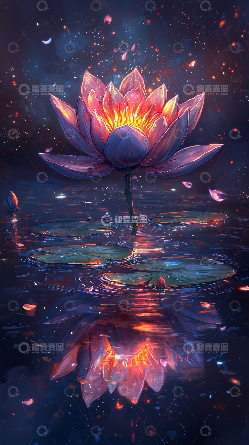 高清大图下载【趣麦麦图】星空下的梦幻莲花