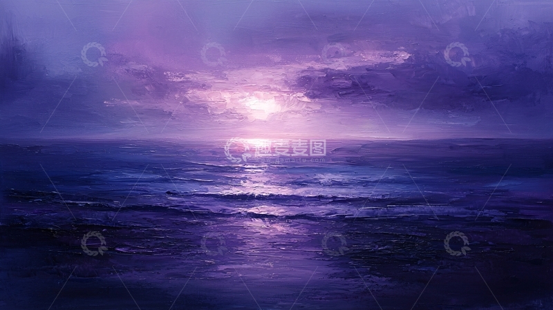 高清大图下载【趣麦麦图】紫色的海面日落美景