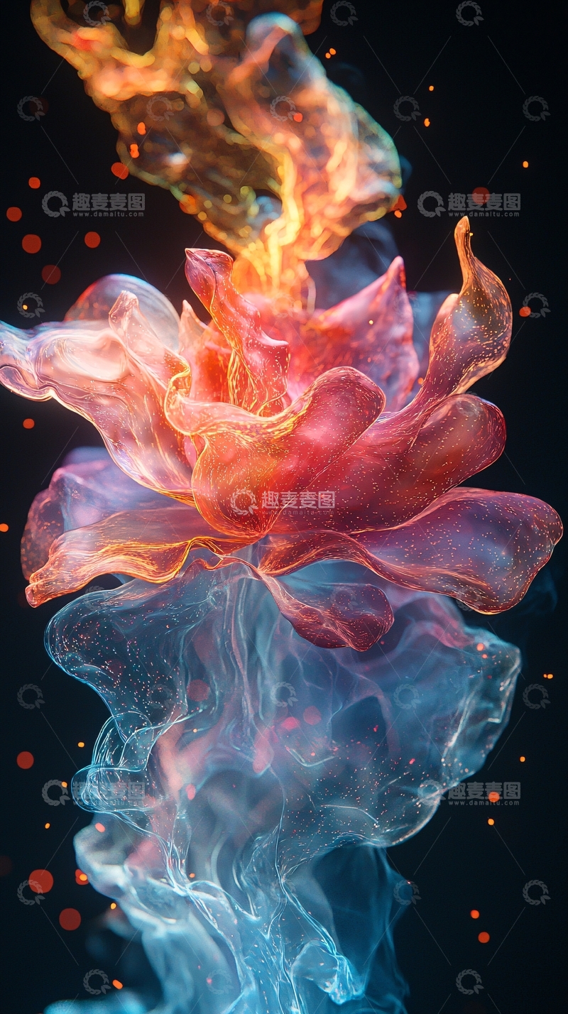 高清大图下载【趣麦麦图】火焰与水交融的梦幻花朵
