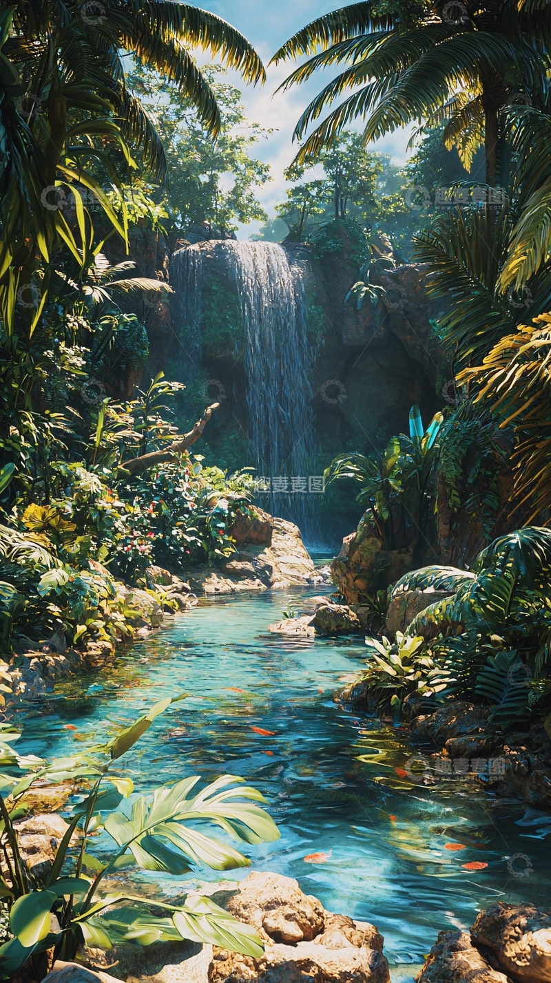 高清大图下载【趣麦麦图】热带雨林瀑布溪流