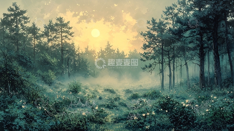 高清大图下载【趣麦麦图】雾气笼罩的森林