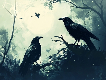 月夜森林两黑乌鸦