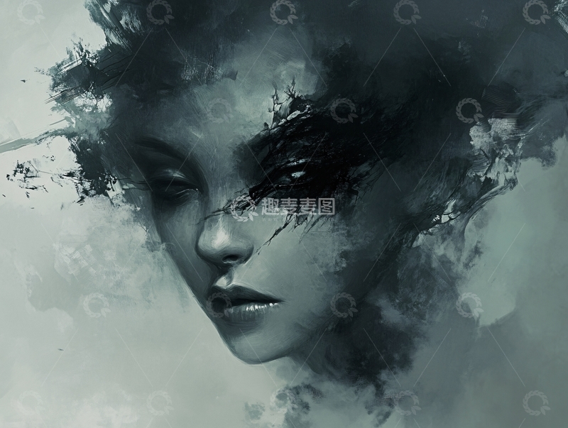 高清大图下载【趣麦麦图】暗色系女性肖像画