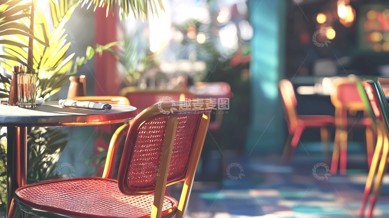 高清大图下载【趣麦麦图】阳光洒落在户外餐厅