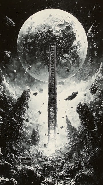 科幻未来城市连接月球