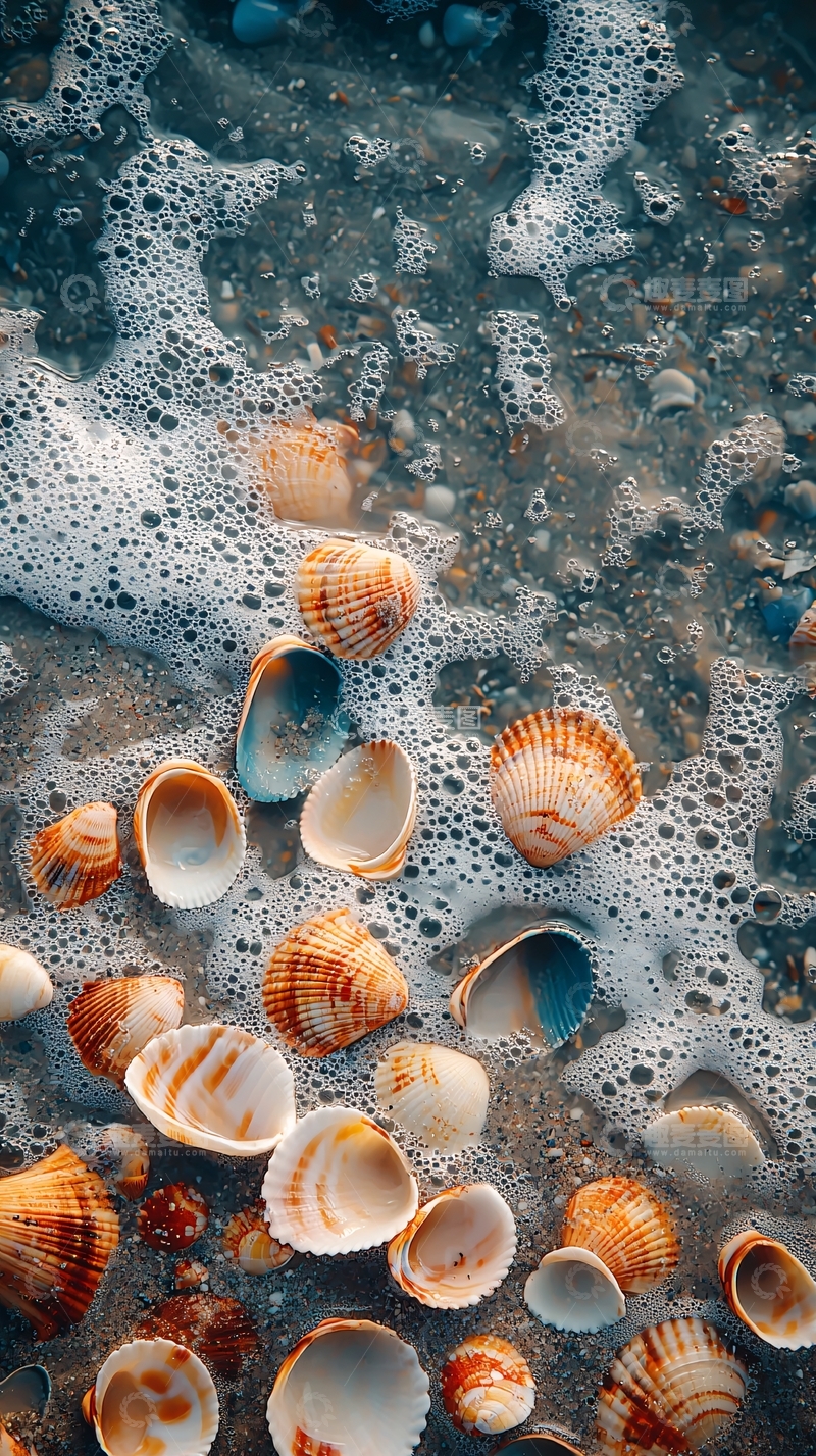高清大图下载【趣麦麦图】海滩贝壳泡沫微距特写