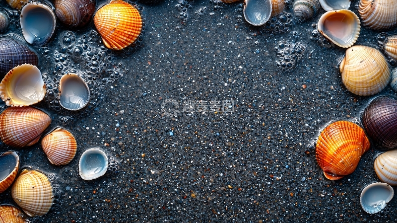 高清大图下载【趣麦麦图】海滩贝壳背景图