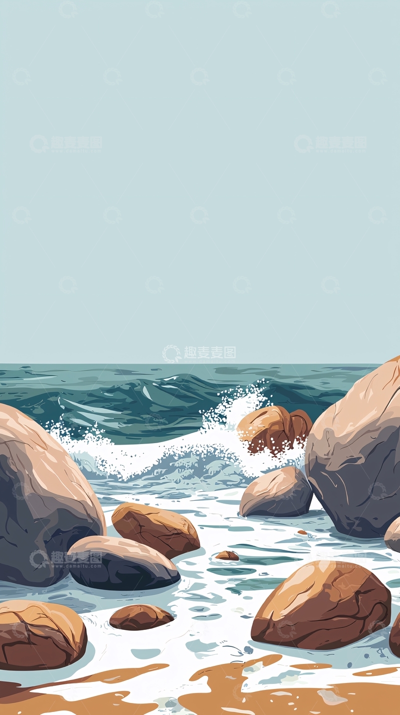 高清大图下载【趣麦麦图】海边的岩石和海浪