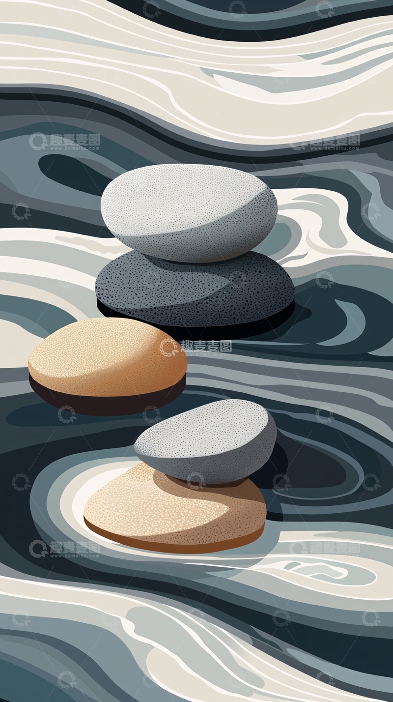 高清大图下载【趣麦麦图】叠石水纹唯美意境图
