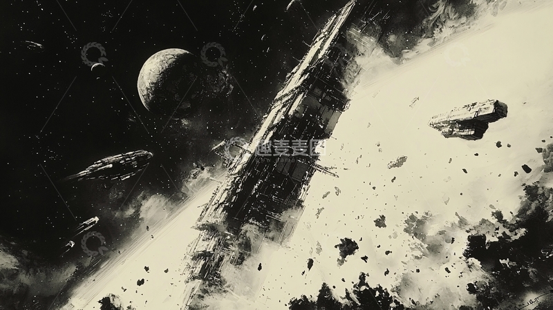 高清大图下载【趣麦麦图】宇宙飞船坠毁在星球表面