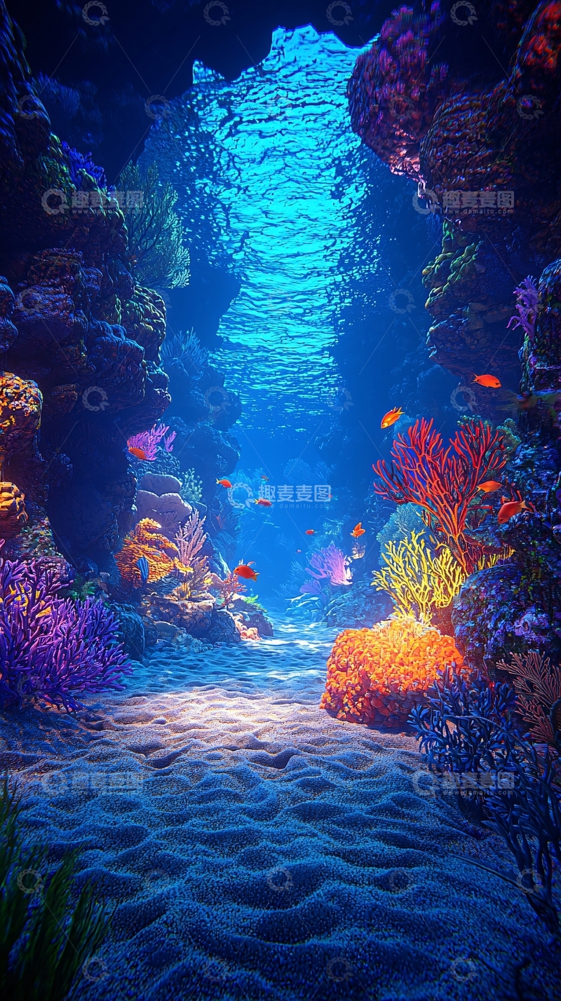 高清大图下载【趣麦麦图】海底洞穴珊瑚礁景观