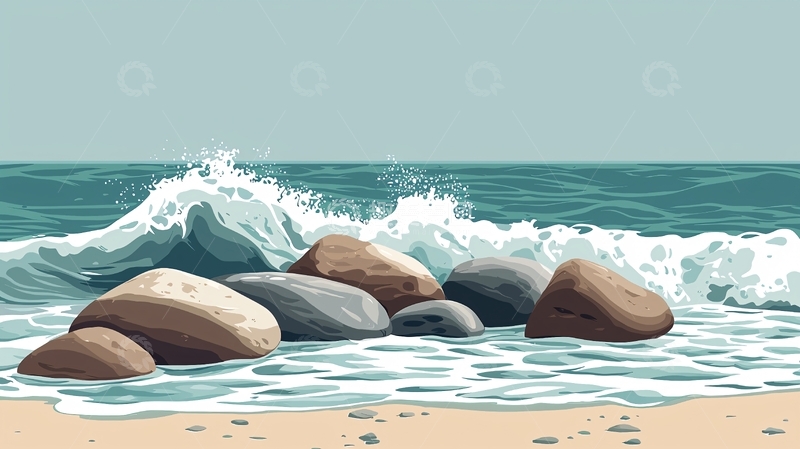 高清大图下载【趣麦麦图】海浪冲击岩石