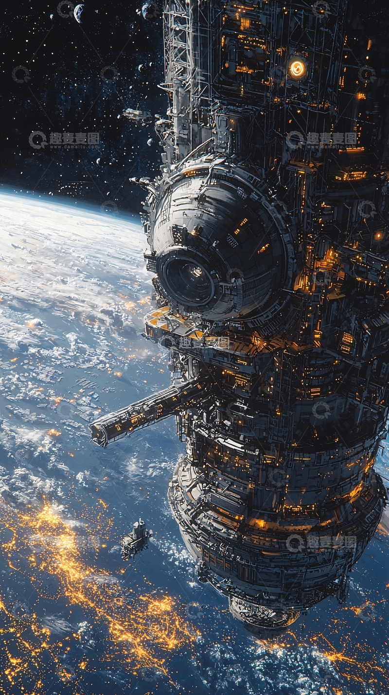 高清大图下载【趣麦麦图】地球上空的未来空间站