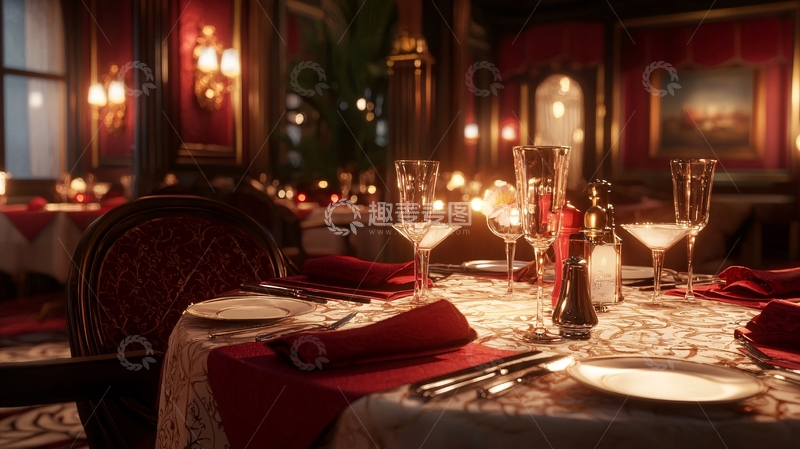 高清大图下载【趣麦麦图】浪漫餐厅烛光晚餐