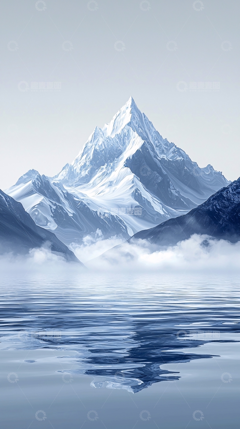 高清大图下载【趣麦麦图】雪山湖面平静倒影