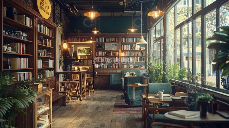 高清大图下载【趣麦麦图】复古书店咖啡馆