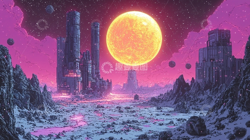 高清大图下载【趣麦麦图】科幻未来城市星空