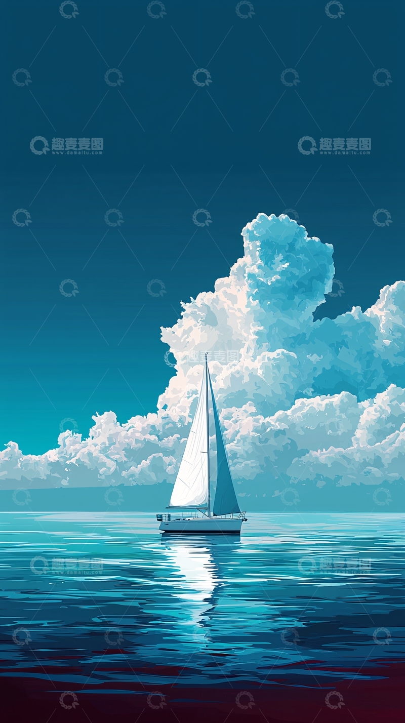 高清大图下载【趣麦麦图】海上帆船与白云蓝天