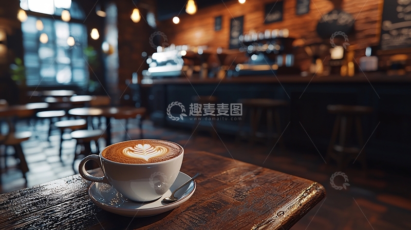 高清大图下载【趣麦麦图】咖啡馆内一杯拉花咖啡