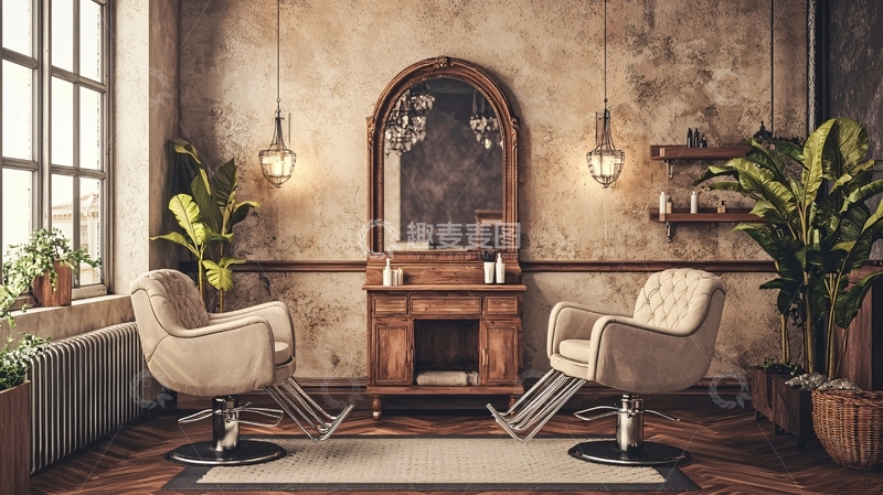 高清大图下载【趣麦麦图】复古理发店室内设计