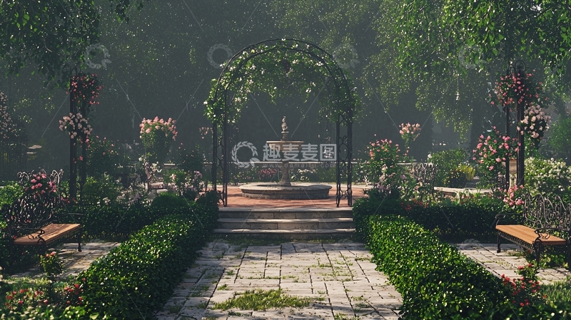 高清大图下载【趣麦麦图】梦幻花园喷泉