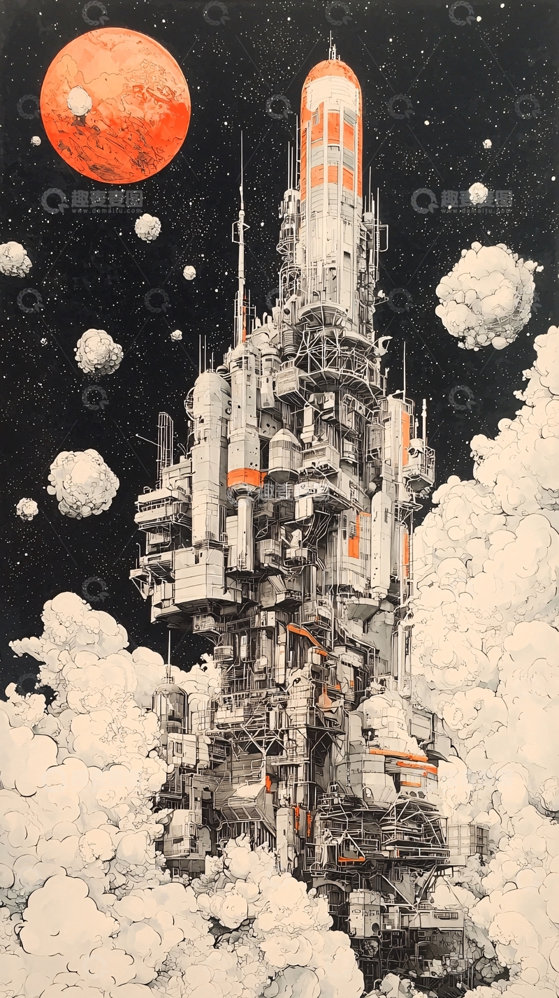 高清大图下载【趣麦麦图】未来派火星基地