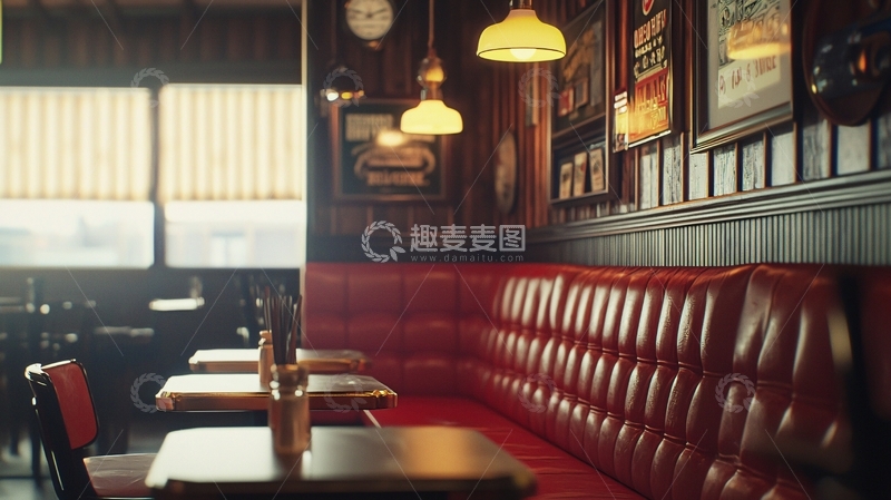 高清大图下载【趣麦麦图】复古餐厅红皮沙发