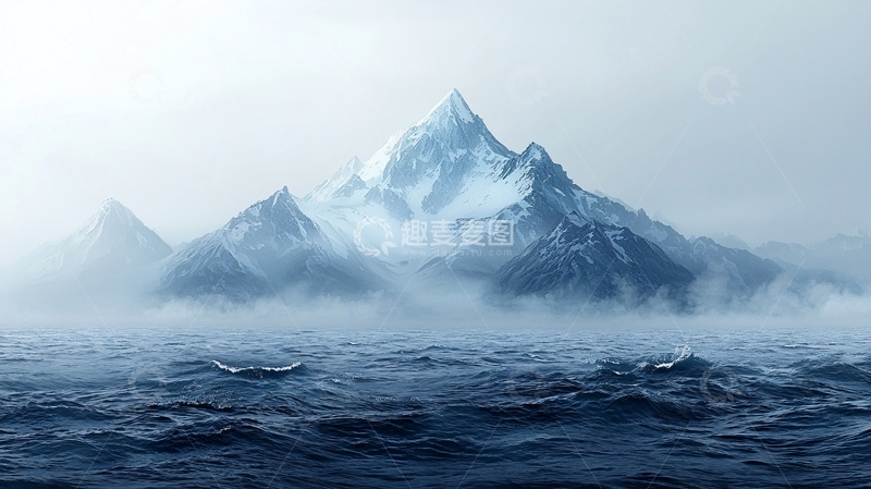 高清大图下载【趣麦麦图】冰雪覆盖的山峰与汹涌大海