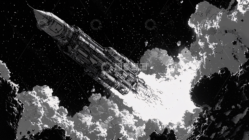 高清大图下载【趣麦麦图】黑白火箭发射